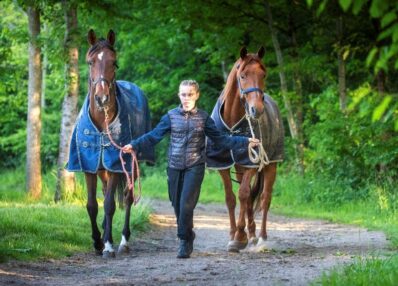 élèves à pied avec des chevaux